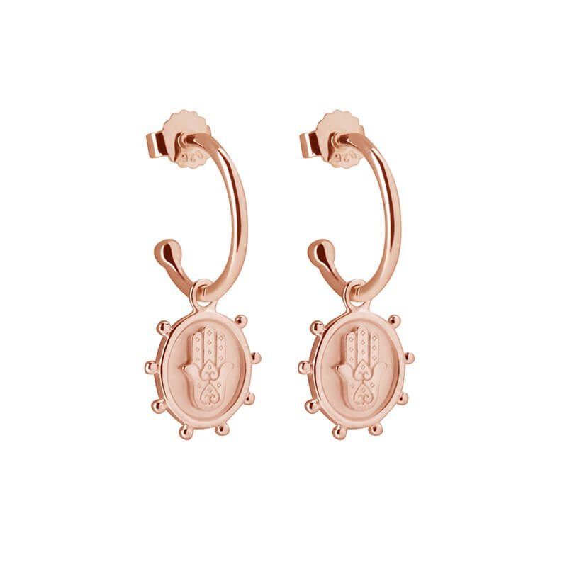 Murkani Protect Earrings In Rose Gold Plate Hamsa Hand Mim